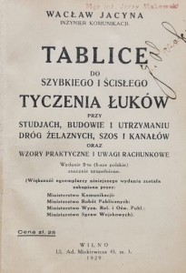 Wacław Jacyna - Tablice do szybkiego i ścisłego tyczenia łuków - wyd. 1929