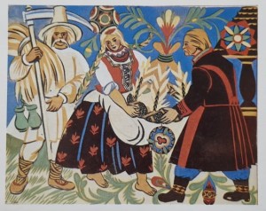 Pocztówka karnet - Dożynki - Zofia Stryjeńska