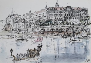 Karnet - Zamek Królewski od strony Wisły - il. A. Uniechowski
