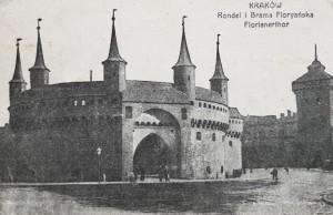 Pocztówka Kraków - Rondel i Brama Floryańska