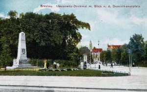 Pocztówka Wrocław - Breslau - Clausewitz-Denkmal m. Blick n. d. Dominikanerplatz