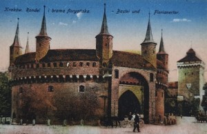 Pocztówka Kraków - Rondel i brama floryańska