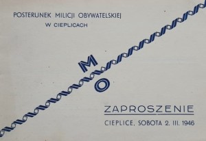 Posterunek Milicji Obywatelskiej w Cieplicach - Zaproszenie na Zabawę Karnawałową 1946
