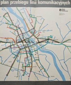 Plan przebiegu linii komunikacyjnych Warszawa MZK - 1974