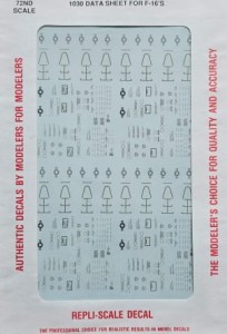 Repli-Scale 1030 - Data Sheet for F-16'S - kalkomania 1:72