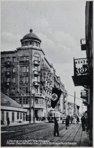 Pocztówka Łódź - Litzmannstadt Warthegau Hotel Deutsches Haus mit Schlageterstrasse