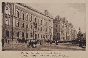 Pocztówka Kraków - Plac Matejki i pomnik Jagiełły
