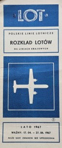 Rozkład lotów na liniach krajowych PLL LOT - Lato 1967