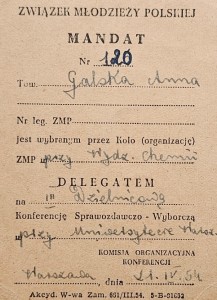 Związek Młodzieży Polskiej - Mandat nr. 120 - wyd. 1954