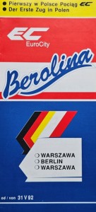 Pociąg EC Berolina - Warszawa - Berlin - rozkład jazdy, folder reklamowy 1992